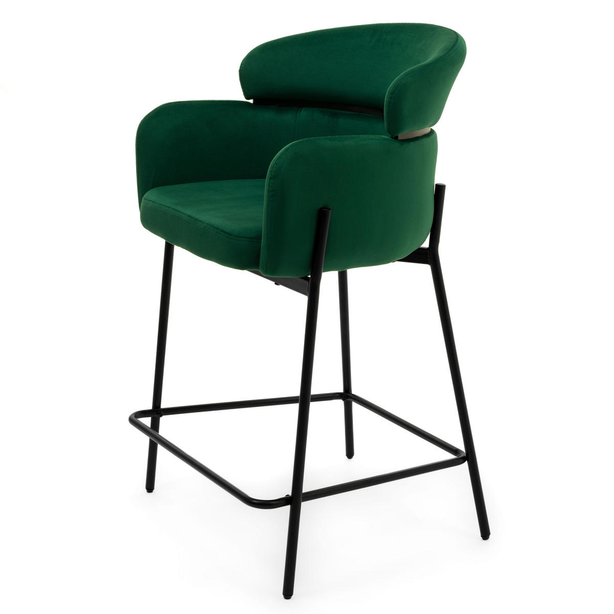 BARHOCKER BOLZANO gepolsterter mit Steppung - grün - Samt Velour - Schwarz/Grün, Textil/Metall (60/99/55cm) - NEW HOME