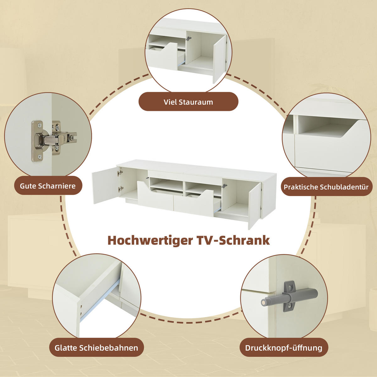 LOWBOARD Modellname Weiß 180/40/45 cm - Weiß, Holz (180/45/40cm) - PANGIVO