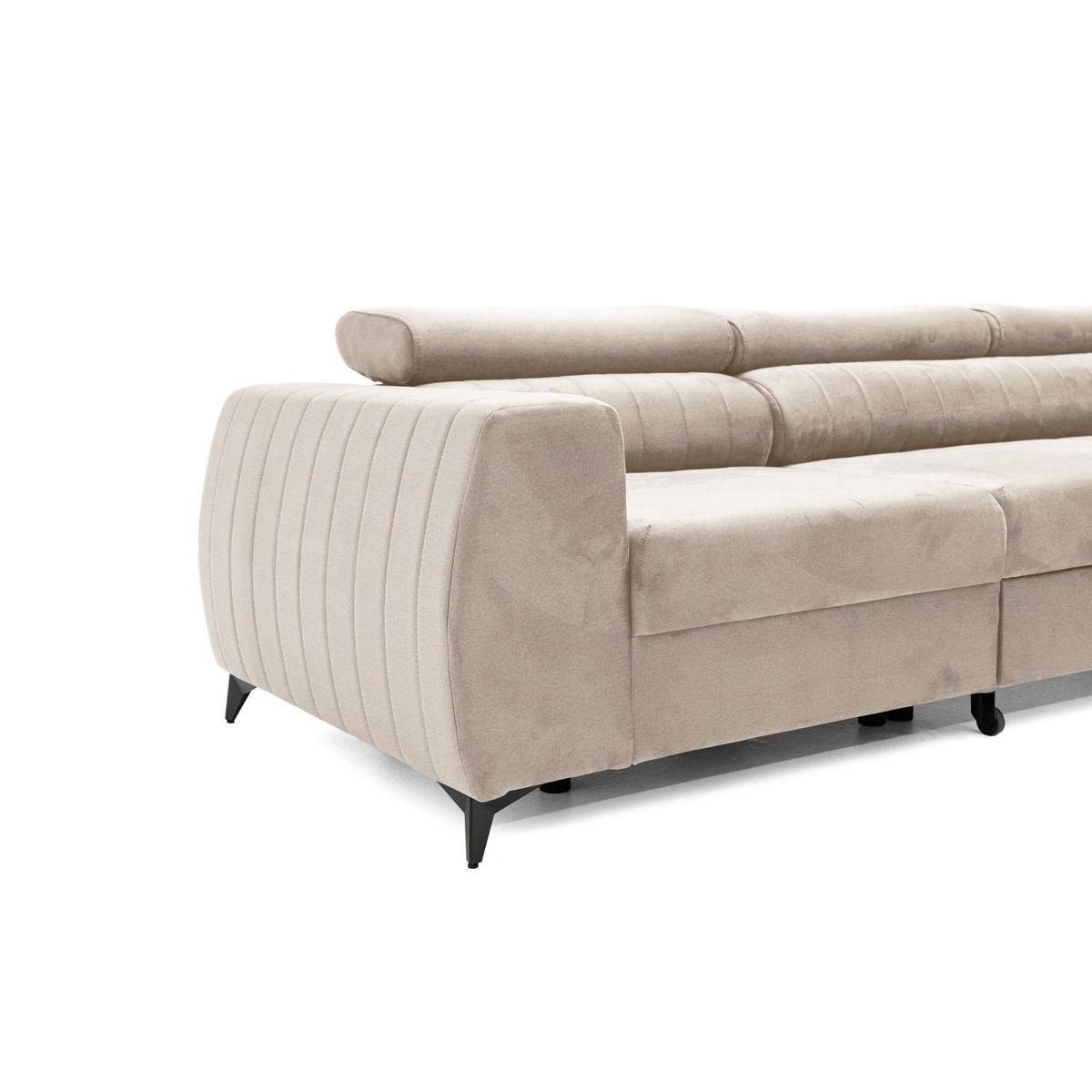 ECKSOFA PIERO MAXI Rechts mit Schlaffunktion 195x125 Velours Beige - Beige/Schwarz, Holz/Textil (203/350cm) - Muffo