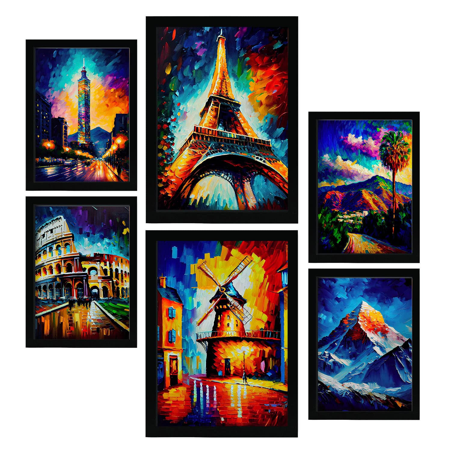 POSTER Set Mit 6 Hoch Aufragend Im Ölgemälde Stil A3 & A4 Rahmenlos - Klar, Papier (29/3cm) - Nacnic