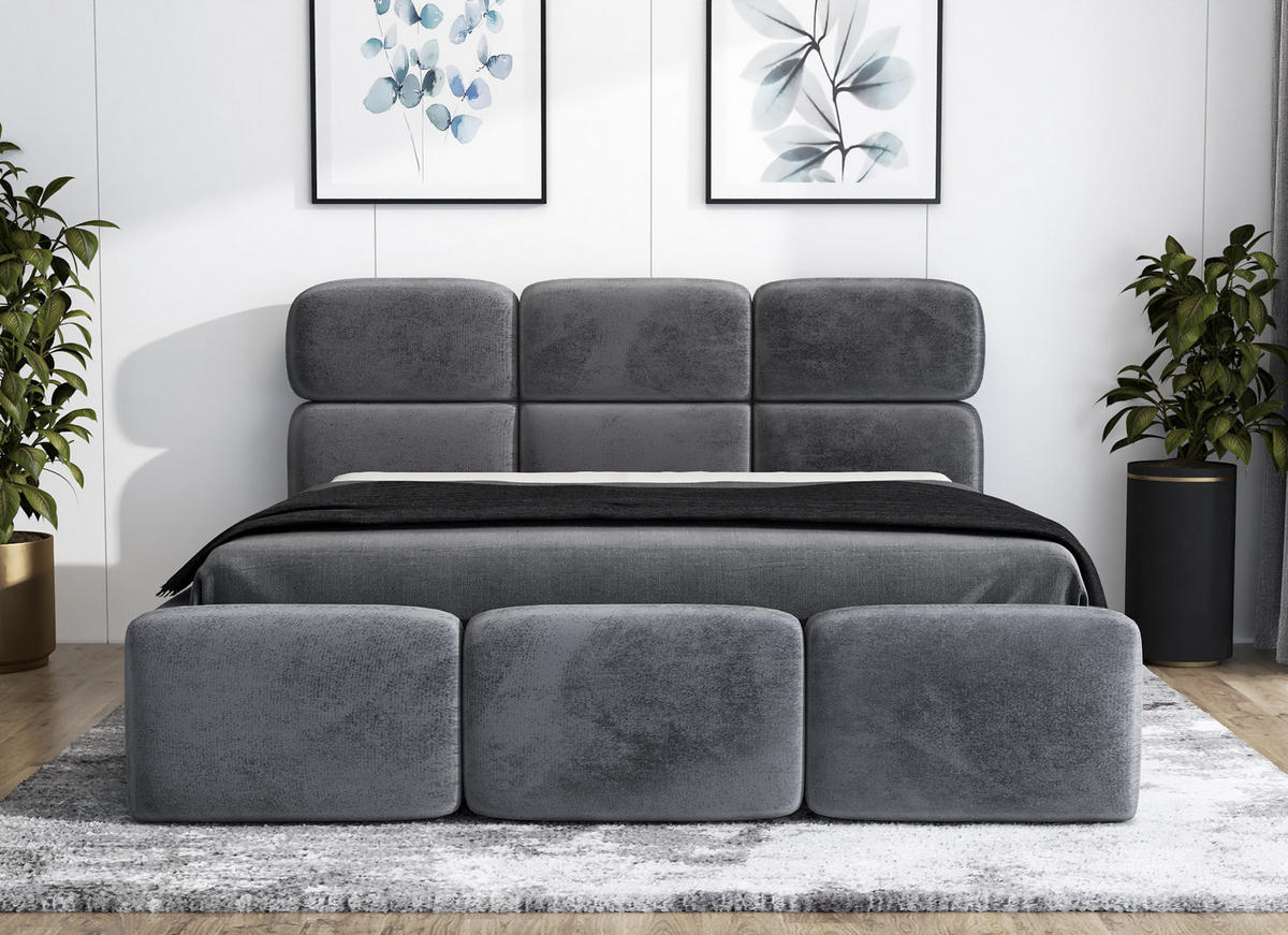 POLSTERBETT MAROKO 90x200 Dunkelgrau - Dunkelgrau, Textil (90/200cm) - A&J MöbelLand