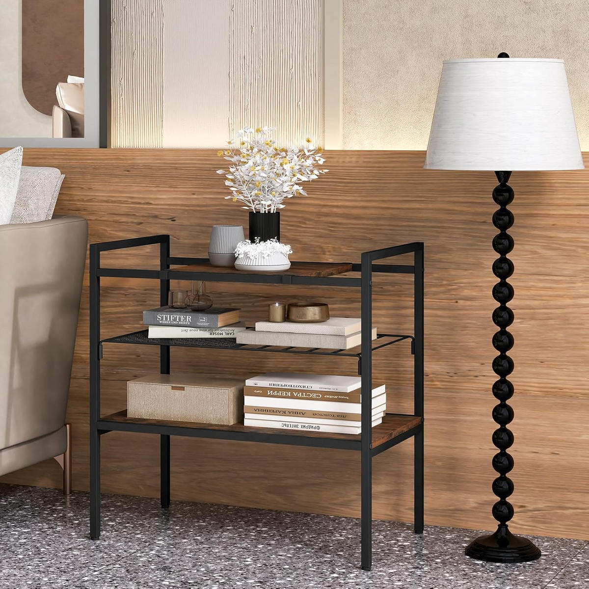 BEISTELLTISCH 61cm Metall - Alteiche, Metall (60/34/61cm) - COSTWAY