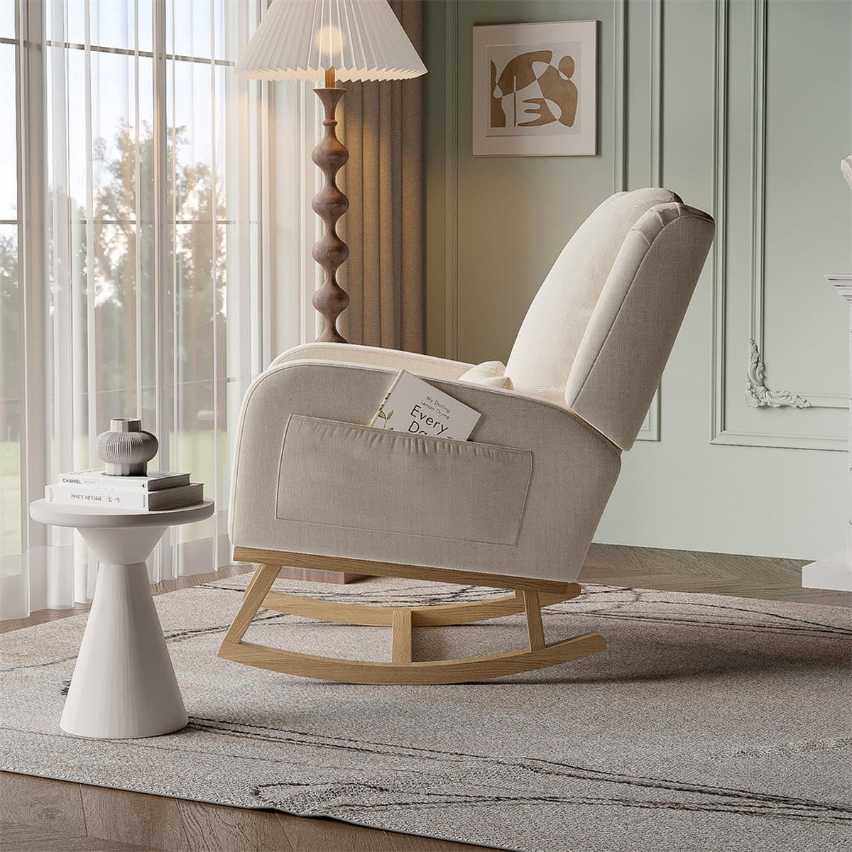 SCHAUKELSTUHL aus Baumwolle-Leinen-Gemisch mit beidseitigen Taschen - Beige - Beige, Textil (68/96/93cm) - DELFA