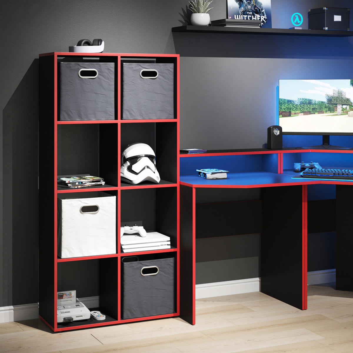 RAUMTEILER Scutum Schwarz/Rot 143 x 72 cm - Rot/Schwarz, Holzwerkstoff (143/72/29cm) - Vicco