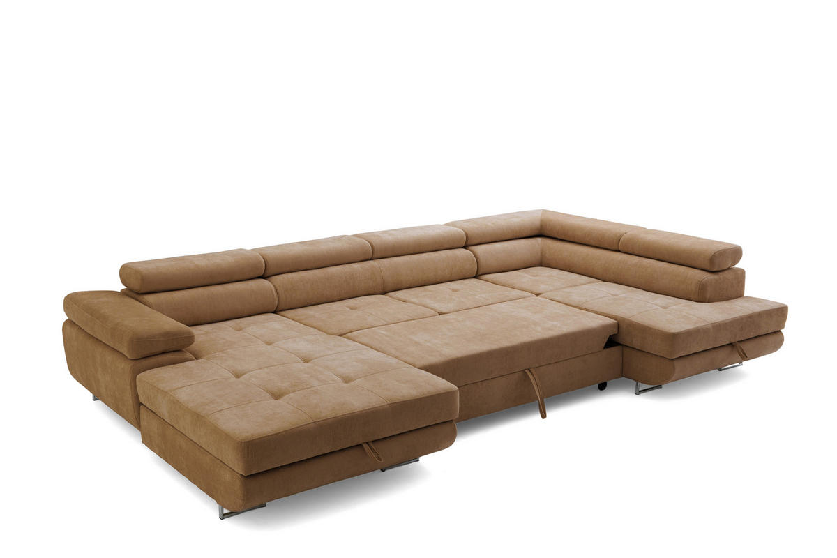 ECKSOFA U-Form WILD U Rechts mit Schlaffunktion 130x260 Chenille Braun - Silberfarben/Braun, Holz/Textil (350/90/203cm) - Muffo