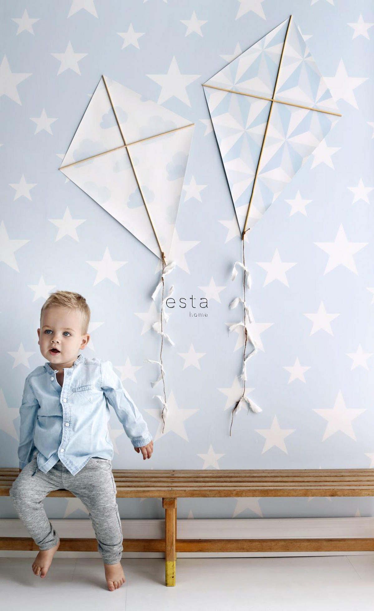 TAPETE große und kleine Sterne 53 cm x 10.05 m - Blau, Papier (53/0.1cm) - ESTAhome