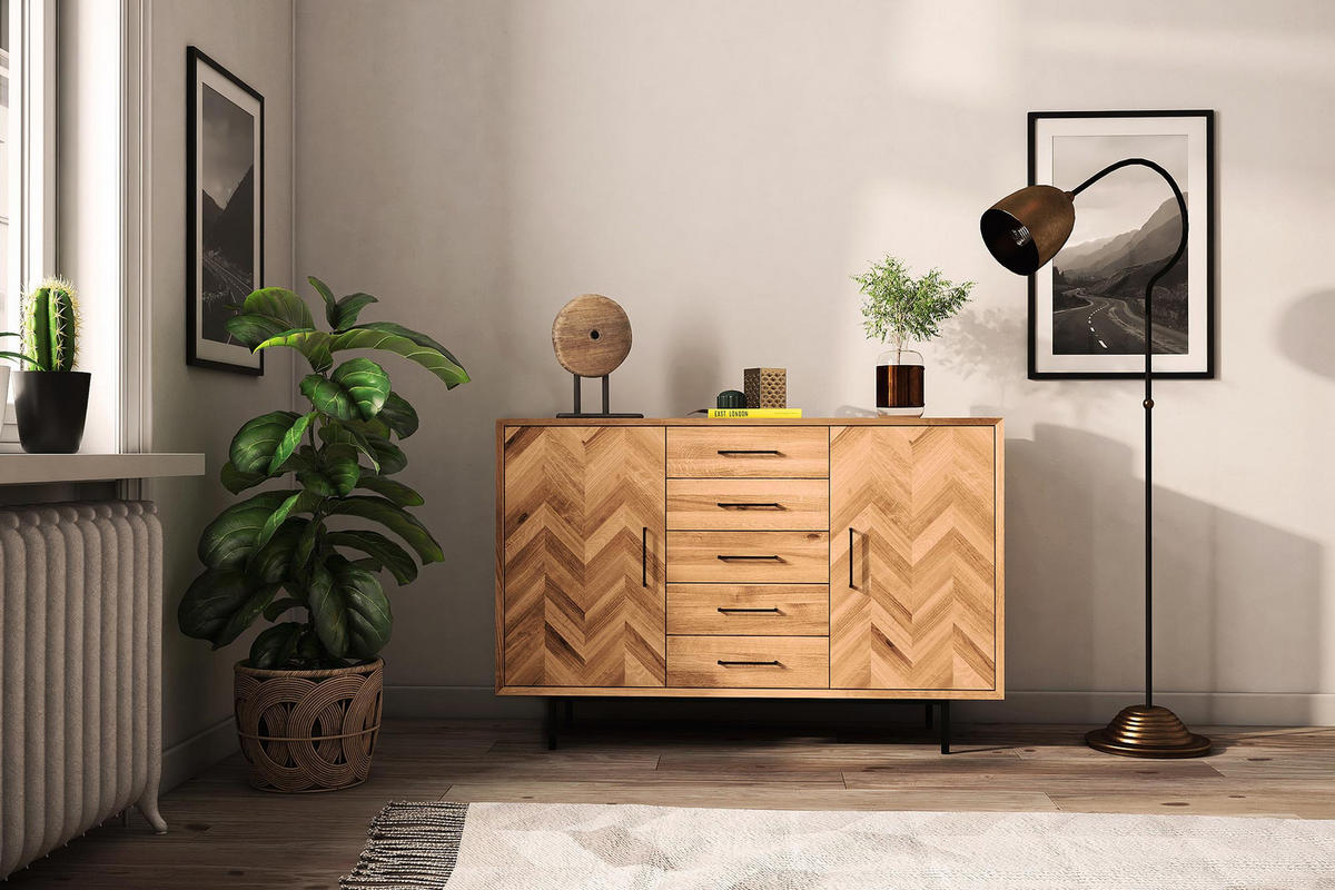 KOMMODE BREIT LEON Wildeiche - Wildeiche, Holz (144/95/45cm) - byoak