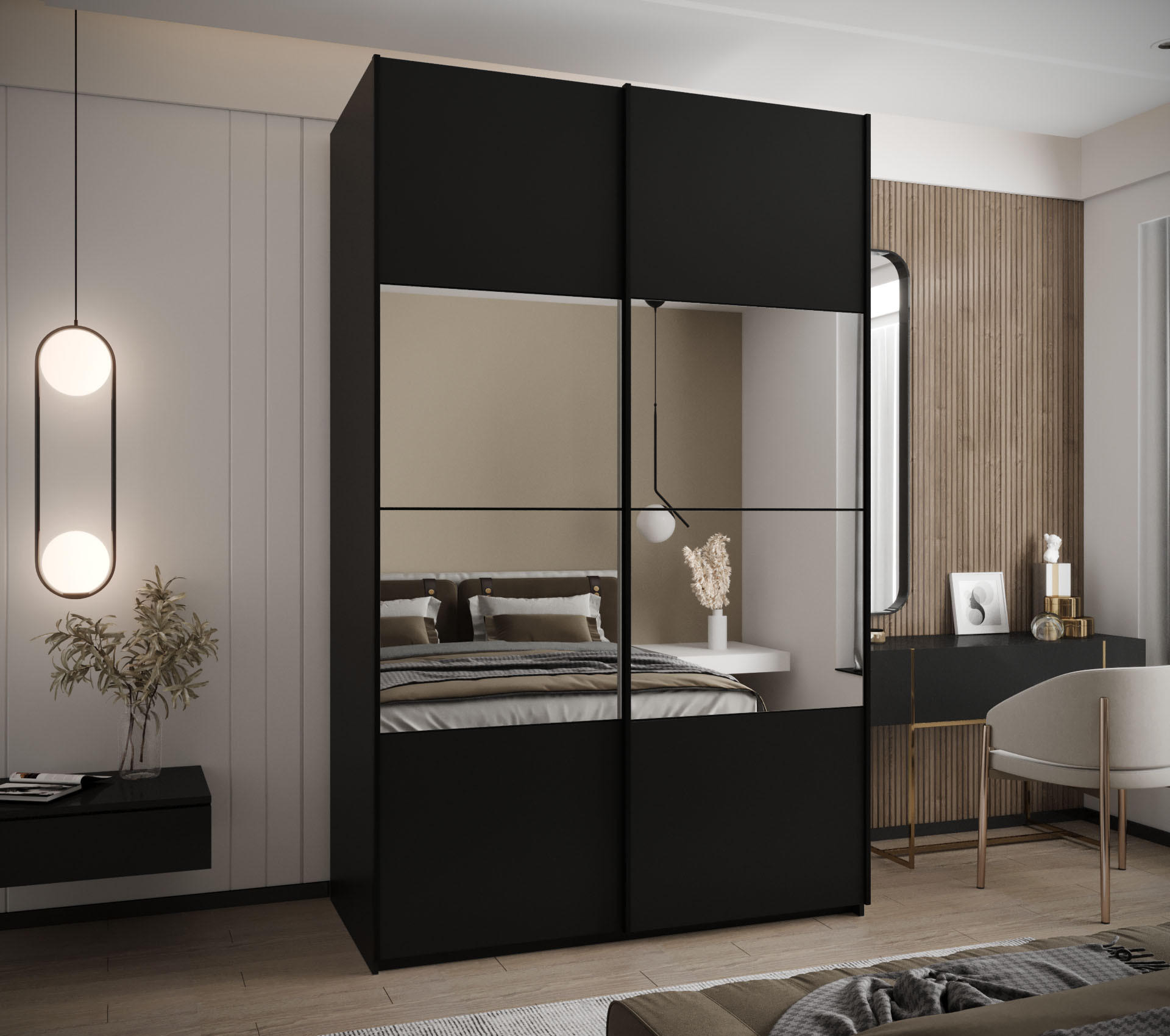 SCHWEBETÜRENSCHRANK 245,5/160/64 2-türig - Schwarz, Holz/Metall (160/245/64cm) - Abiks Möbel
