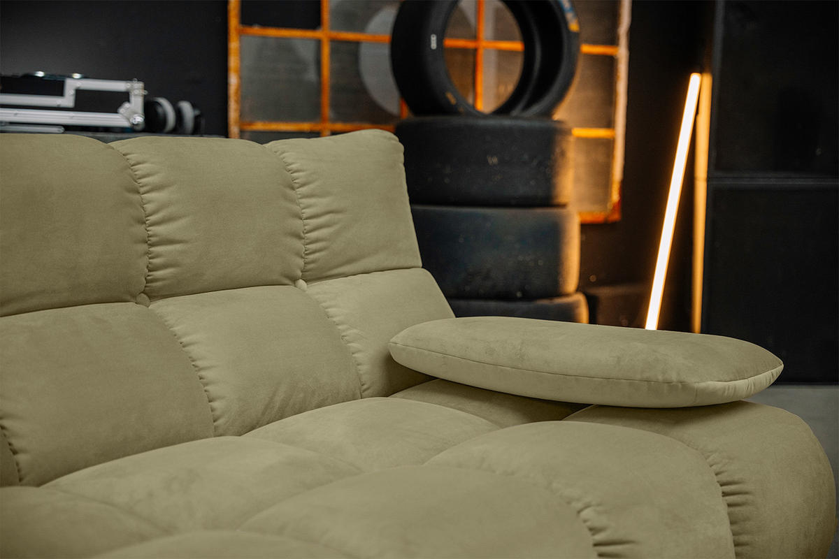 ECKSOFA VIVIEN Grün Velvet - Schwarz/Olivgrün, Kunststoff/Textil (290/178cm) - KAWOLA