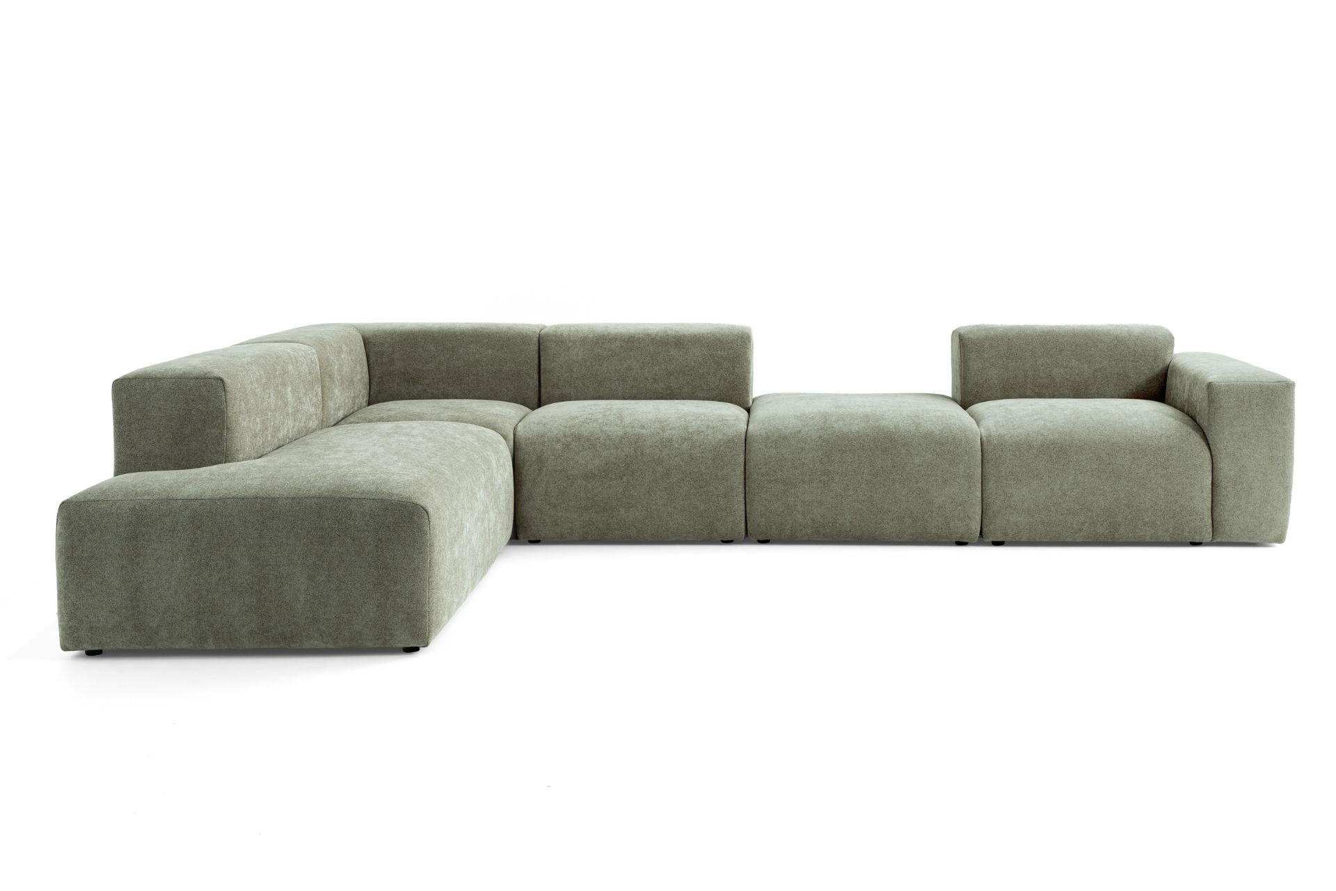 5-SITZER modulares Ecksofa HEAVEN SET 5 Links, Breite 380 cm Webstoff Grün - Schwarz/Grün, Holz/Kunststoff (380/245cm) - Muffo