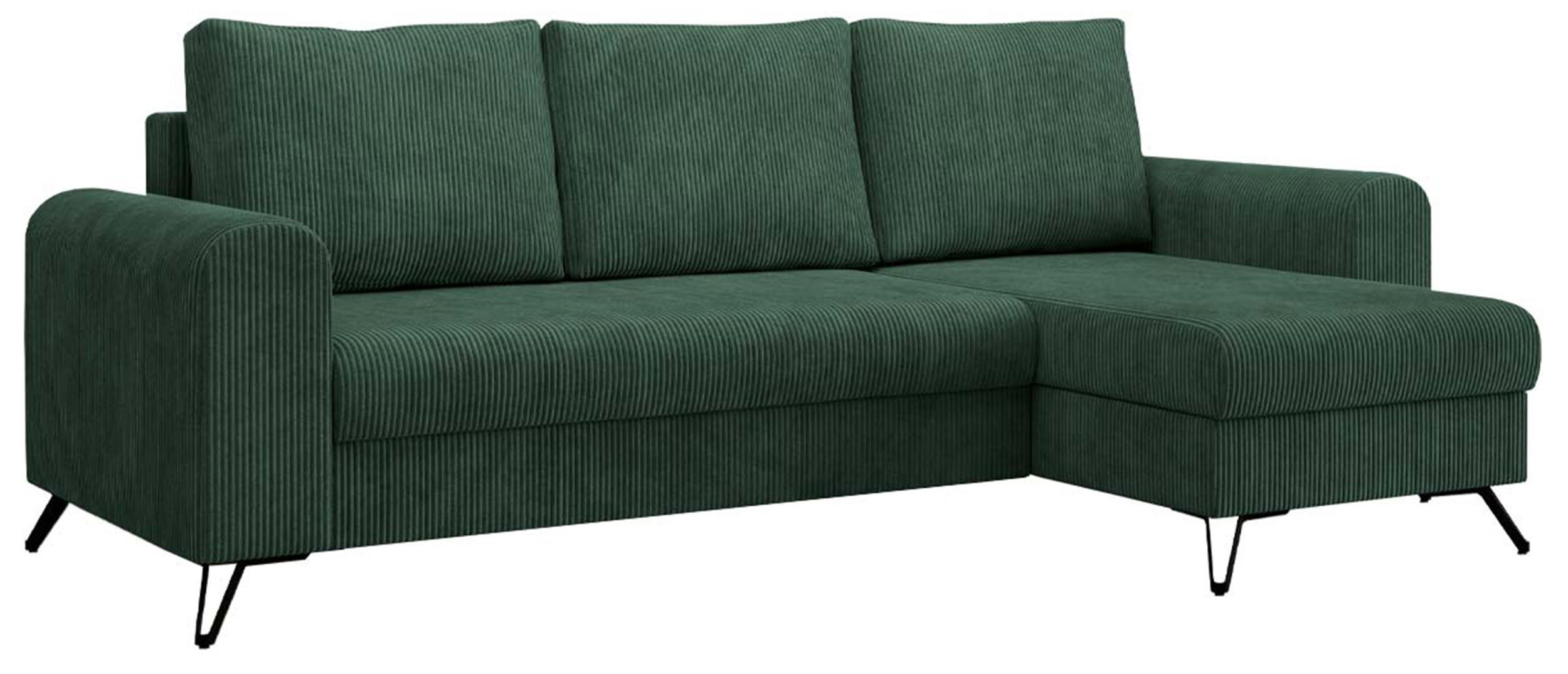 ECKSOFA Hugo Cord Grün - Schwarz/Grün, Textil/Metall (242/140cm) - MKS