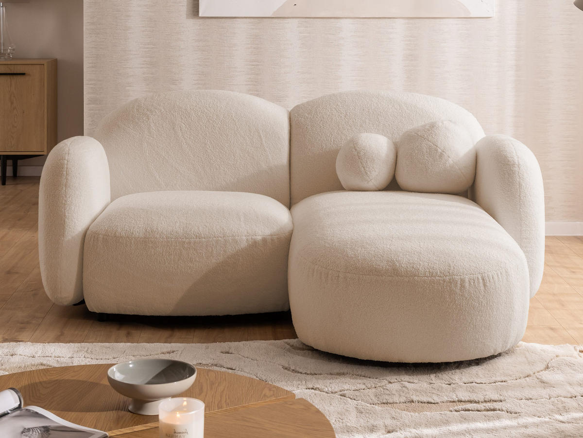 ECKSOFA Nuvola mit abgerundetem Design Hellbeige Bouclé-Stoff - Ottomane Rechts - Beige/Schwarz, Holz/Kunststoff (190/146cm) - S-Style Möbel