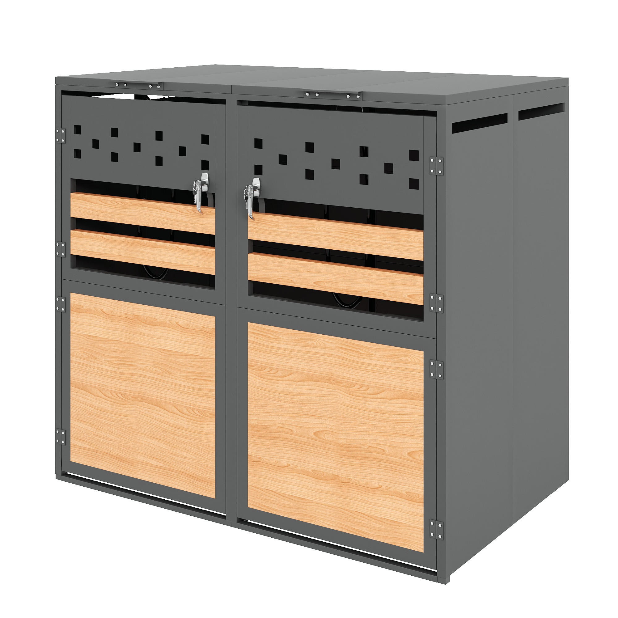 MÜLLTONNENBOX Mit Klappdeckel Holzoptik/Grau - Braun, Metall (132/120/80cm) - ComfortXL