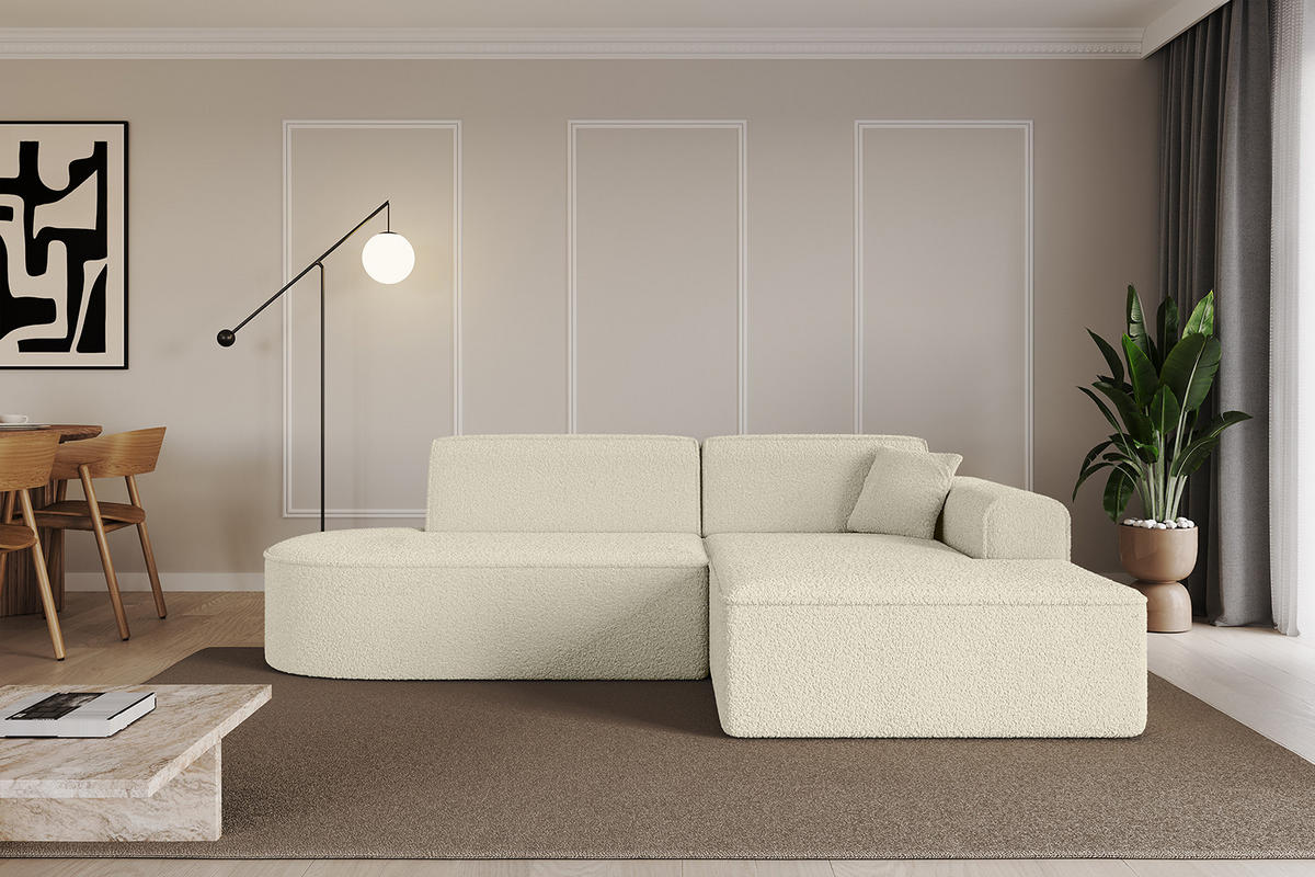 ECKSOFA Ottomane Rechts IREA-L1-v3 - 232x165x77 cm Beige - Hellbraun/Creme, Holzwerkstoff/Textil (232/165cm) - ALTDECOR