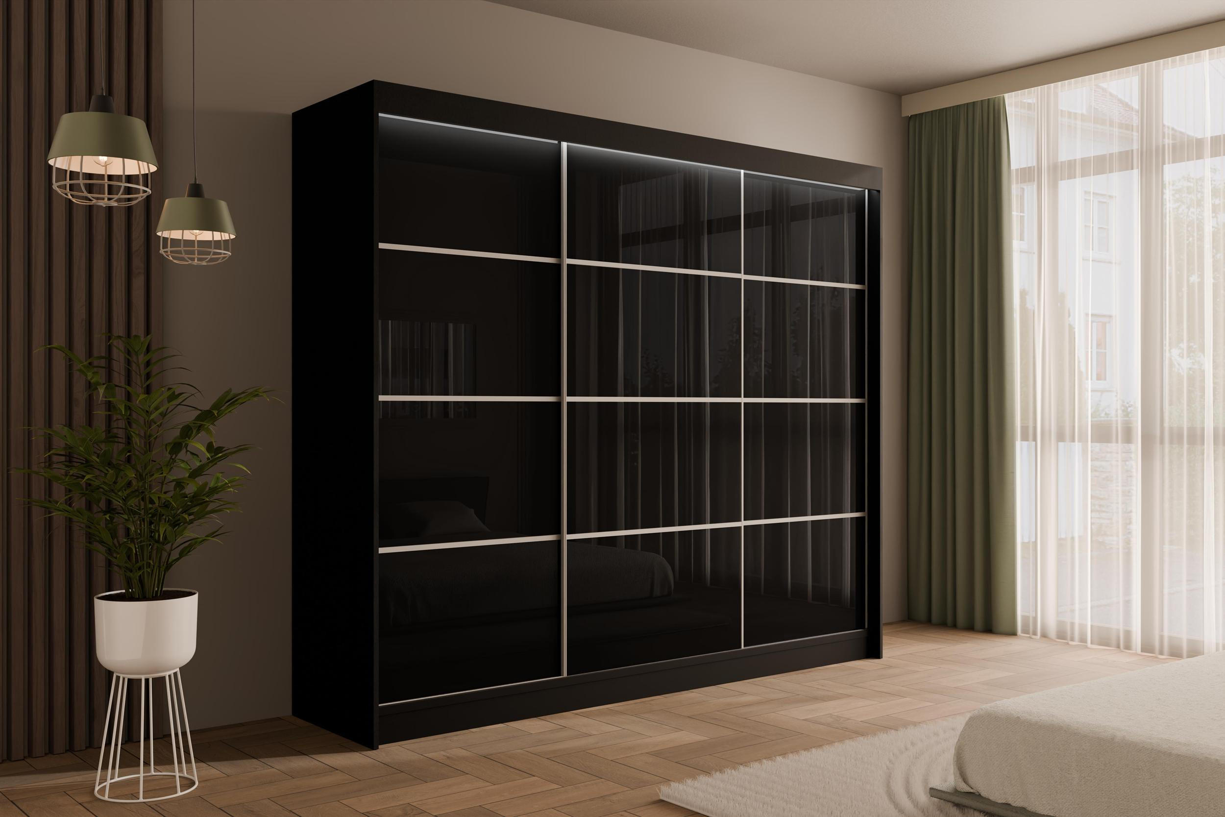 KLEIDERSCHRANK PEKA III mit LED - 250 cm - Schwarz - Schwarz/Weiß, Holzwerkstoff (250/215/61cm) - ALTDECOR
