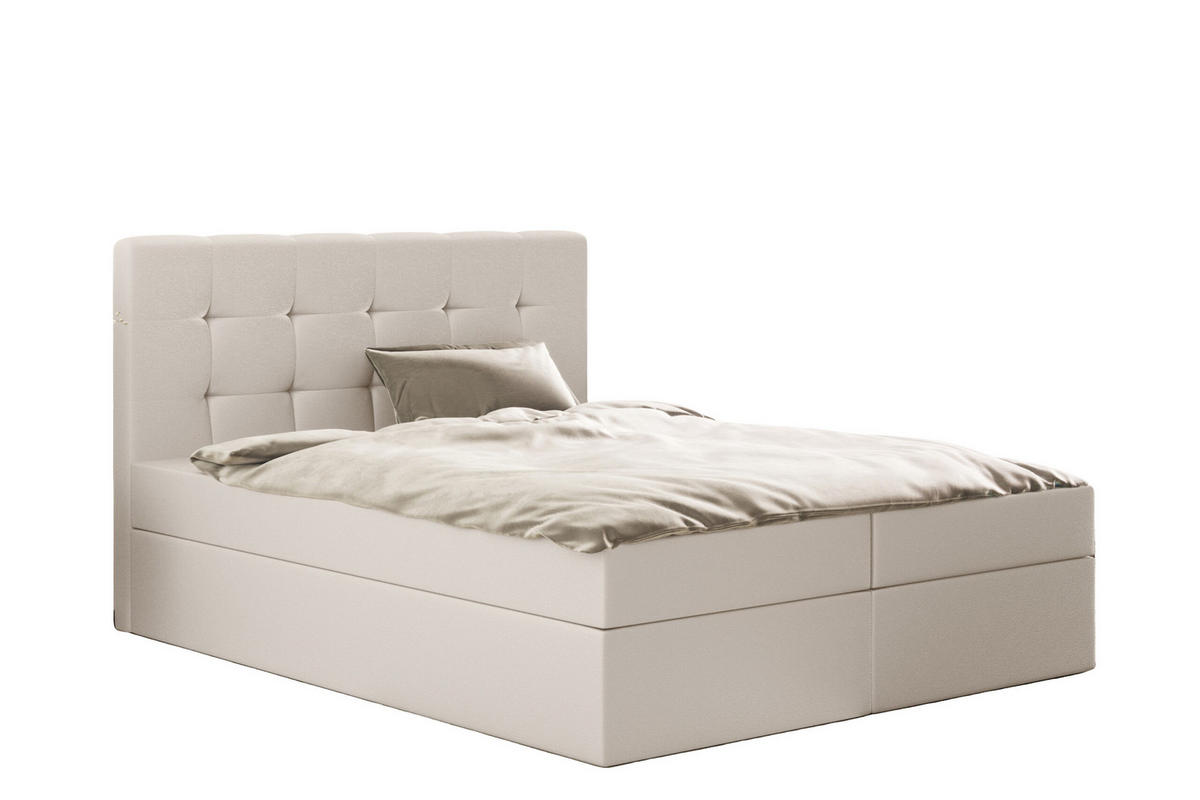 BOXBETT Mit Matratze Und Bettkasten, LUDANO Stoff Cayenne Hellbeige 160x200 cm H3-Bonell - Beige, Holz (160/200cm) - Kaiser Möbel
