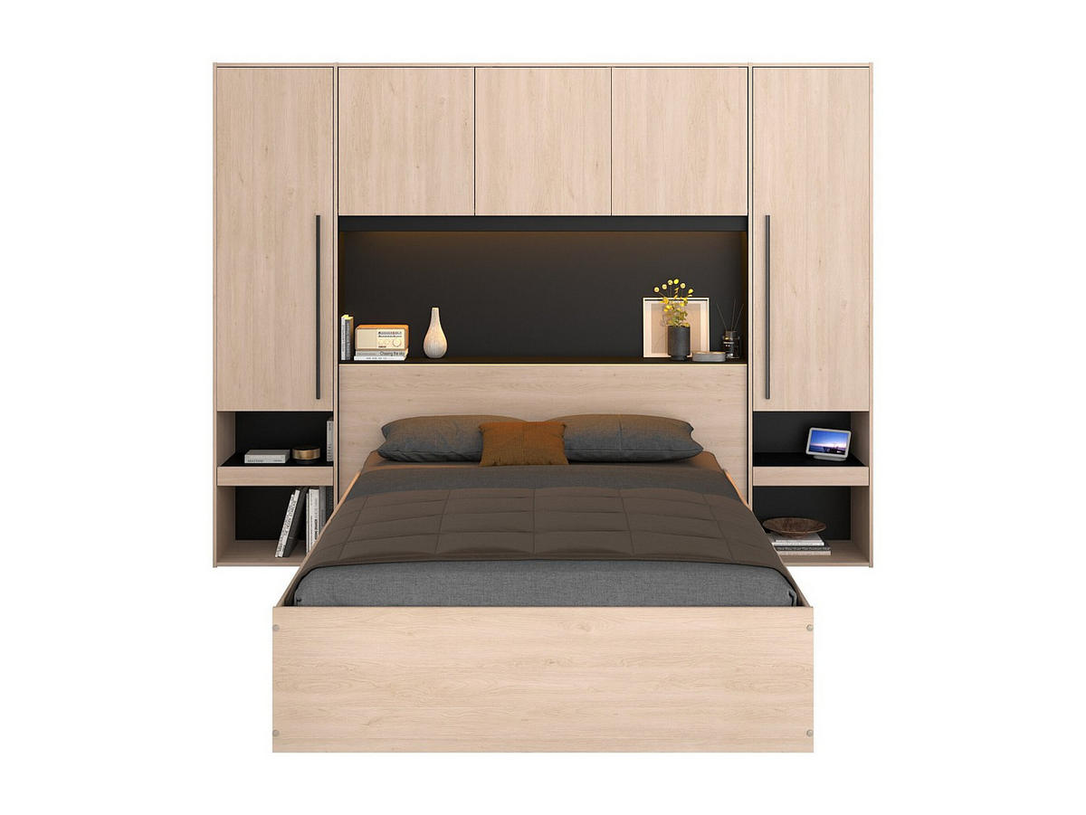 BETT mit Bettkasten - 2 Personen - Holz, Platte - Schwarz, Naturfarben Hell - Schwarz/Naturfarben, Holz (140/190cm) - Vente-Unique