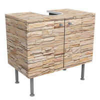 WASCHBECKENUNTERSCHRANK Asian Stonewall - Große helle Steinmauer aus wohnlichen Steinen 60/55/35 cm - Braun, Holzwerkstoff (60/55/35cm) - Bilderwelten