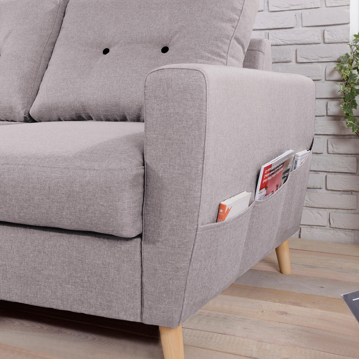 ECKSOFA mit Ottomane - Webstoff - Hellbraun/Hellrosa, Holz/Textil (230/200cm) - home24