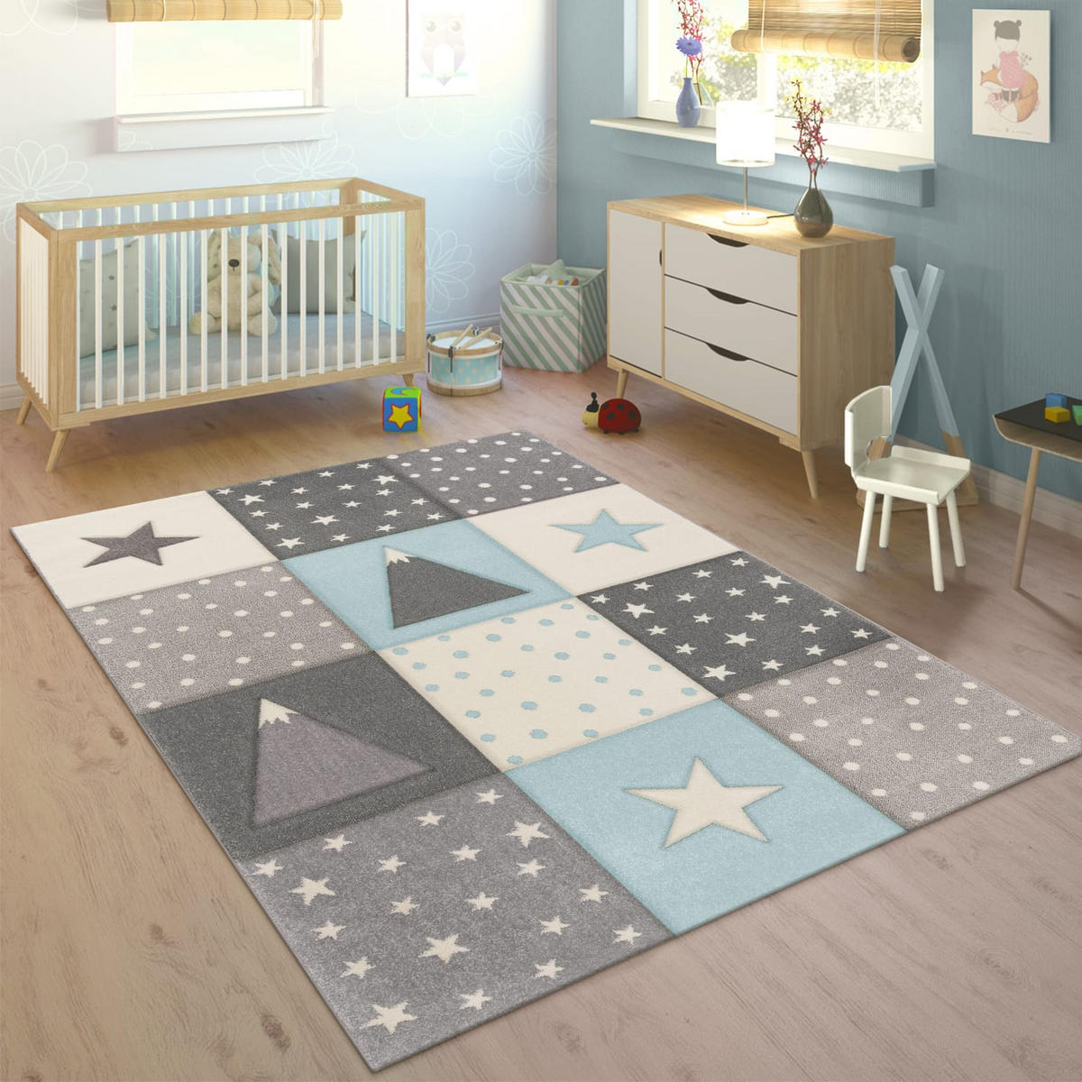 KINDERTEPPICH Patchwork schmutzabweisend Blau Rechteckig 80x150 - Blau, Textil (80/150cm) - KADIMA DESIGN