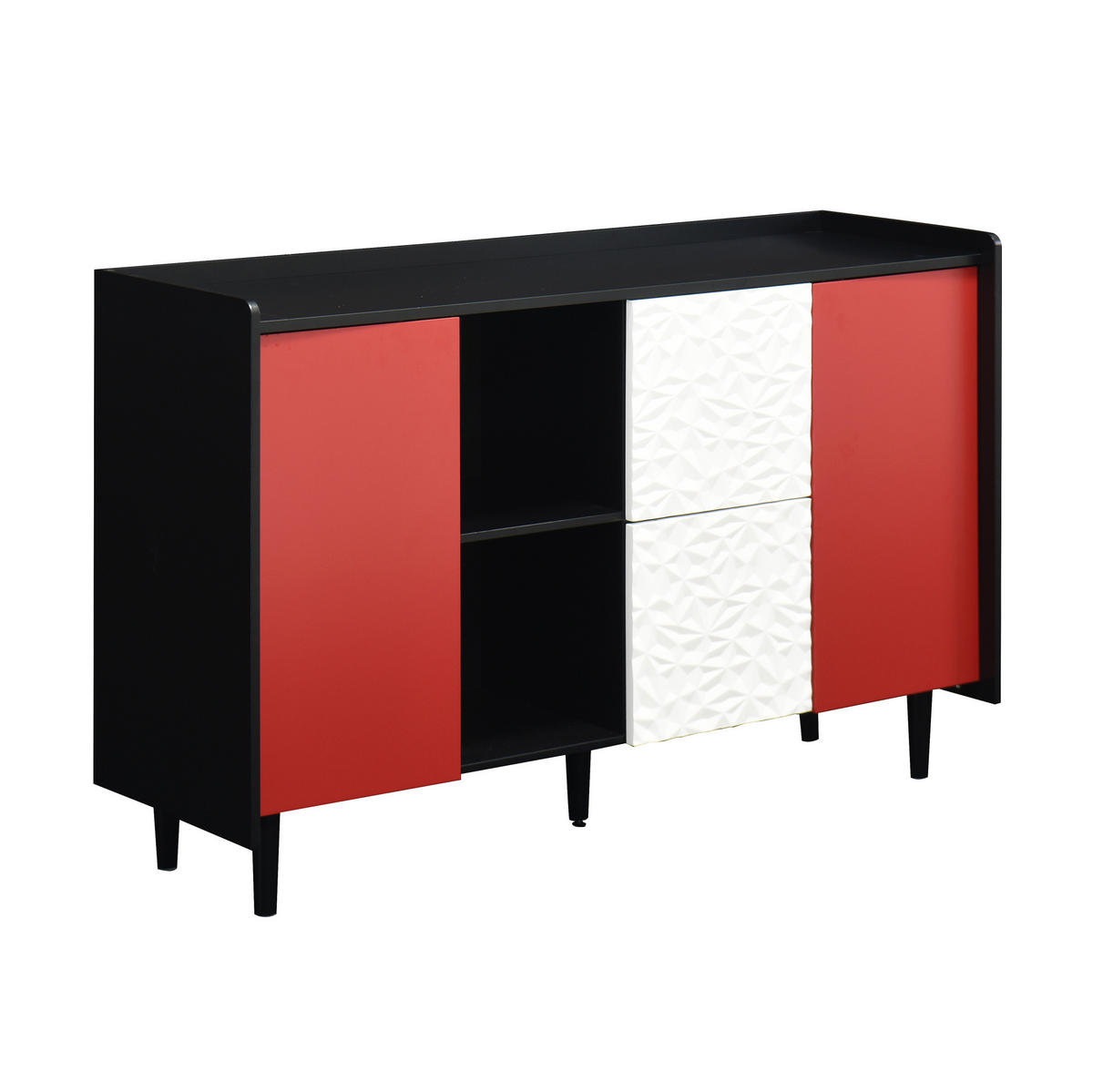 SIDEBOARD 40/120/80 cm schwarz/rot aus MDF mit 2 Schubladen - Schwarz, Holzwerkstoff (120/80/40cm) - OKWISH