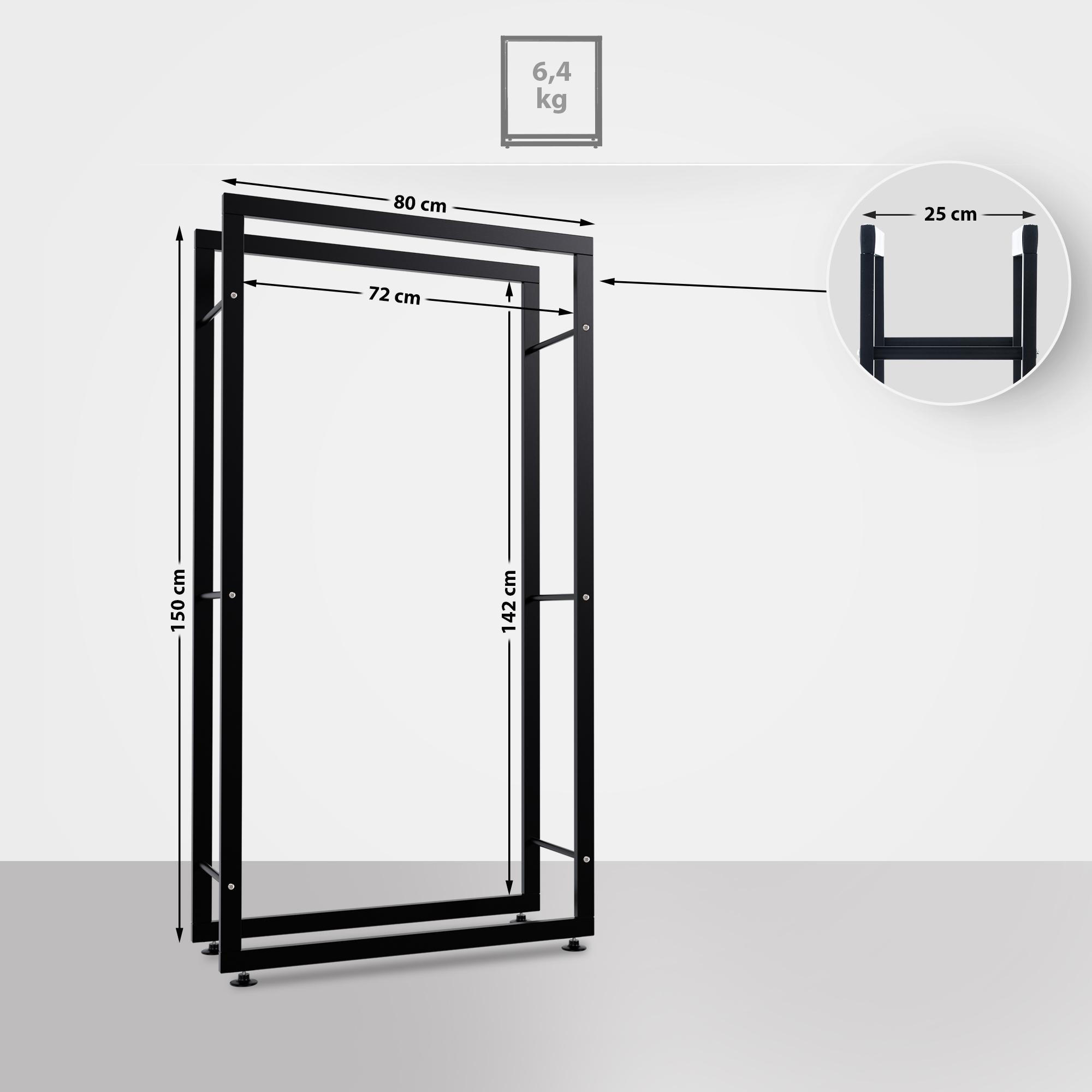 KAMINHOLZREGAL 80/25/150 cm Metall Schwarz - Schwarz, Metall (80/150/25cm) - CLP