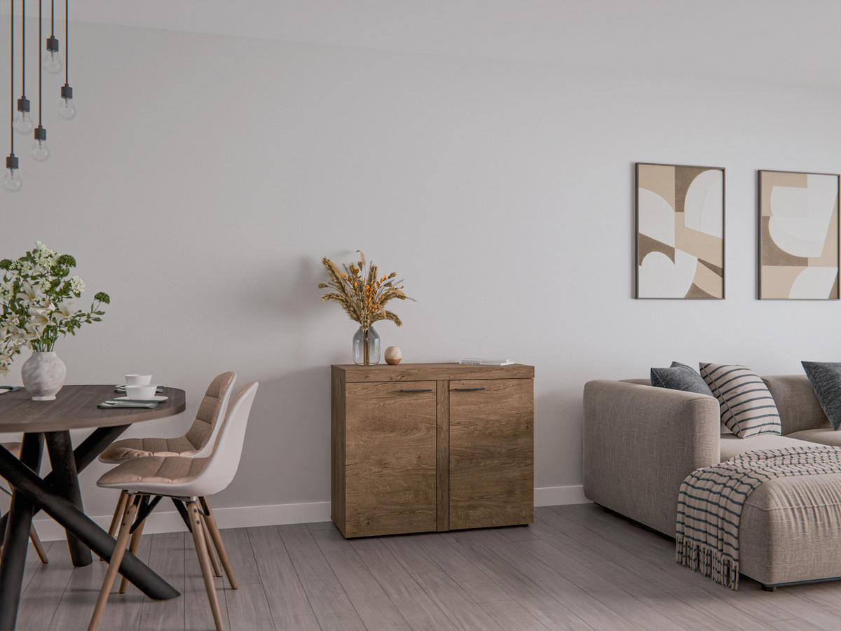 SIDEBOARD Spacoro 2D Lefkas 97,2/82/40,3 cm – Schmale Kommode Eleganz für Ihr Zuhause - Braun, Holzwerkstoff/Kunststoff (97/82/40cm) - AX Living