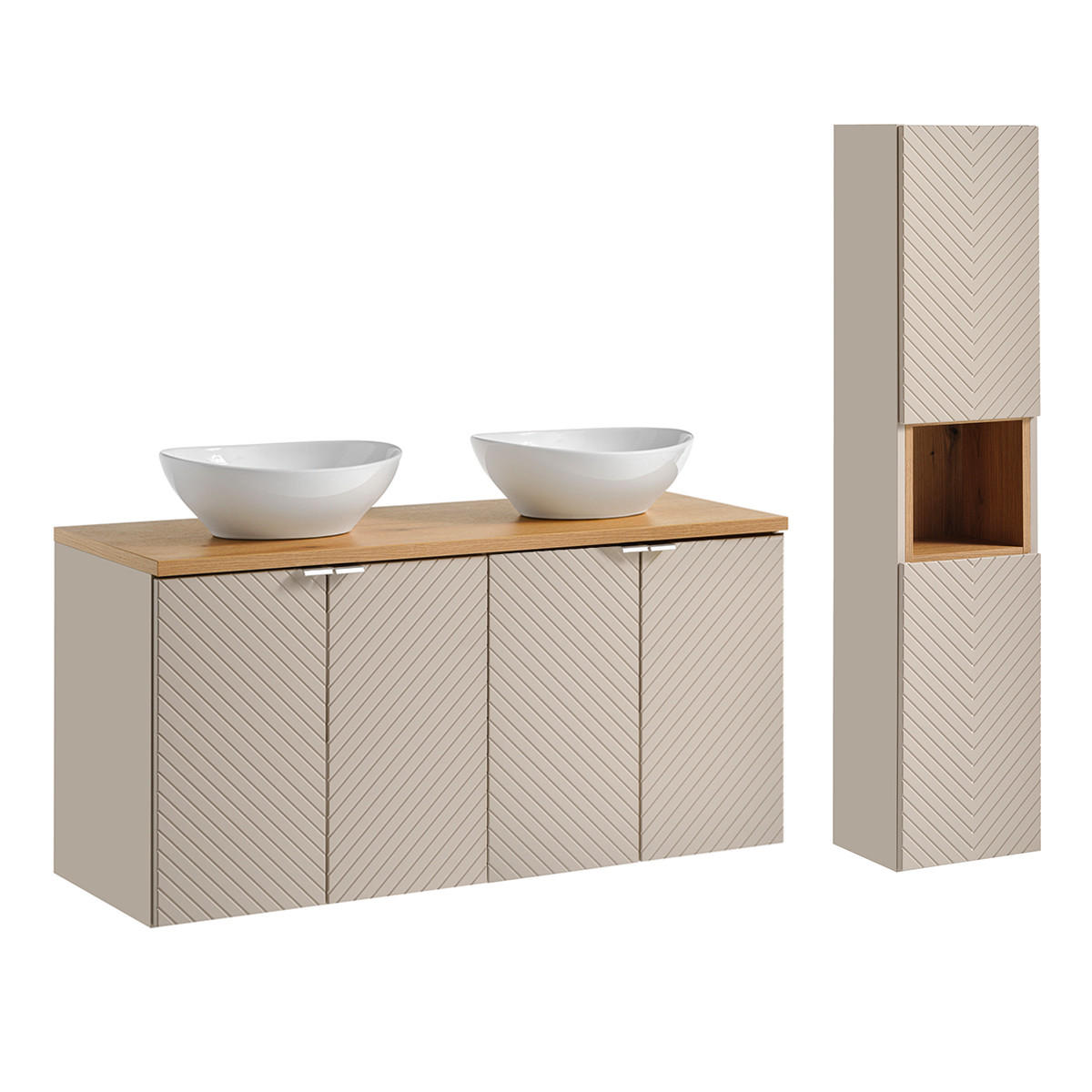 BADMÖBEL 120cm Manoa 2er-Set Kaschmir - Holz - Beige, Holzwerkstoff (120/59/40cm) - Petits-meubles