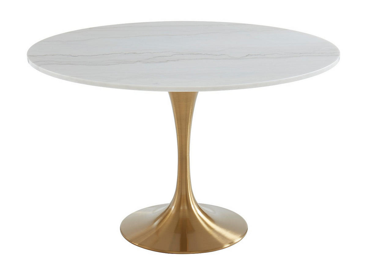 ESSTISCH rund - Marmor & Metall - Weiß & Goldfarben - NORAH - Weiß, Stein (120/120/73.5cm) - Vente-Unique