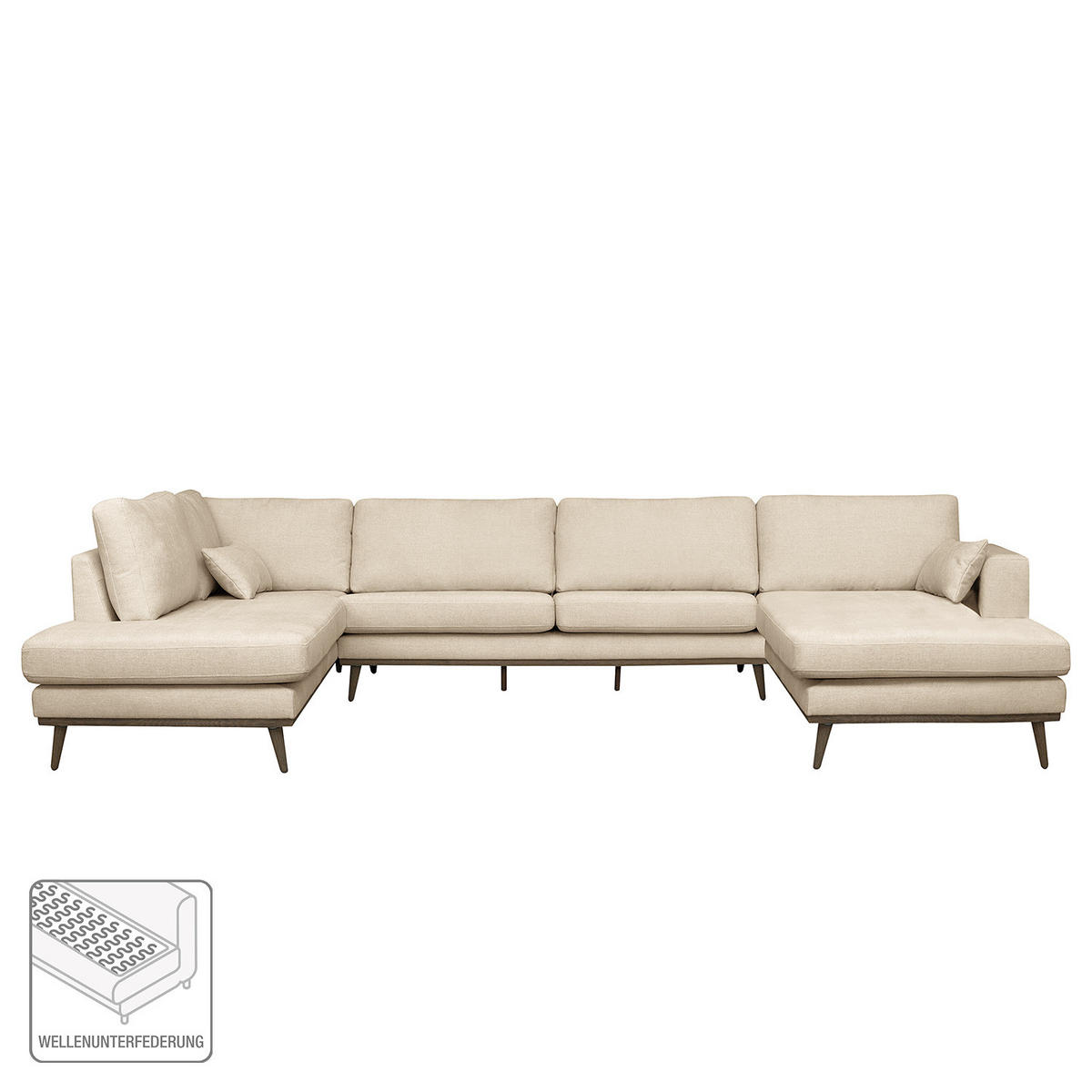 WOHNLANDSCHAFT mit Longchair - Eichefarben/Creme, Textil (371/81/219cm) - home24