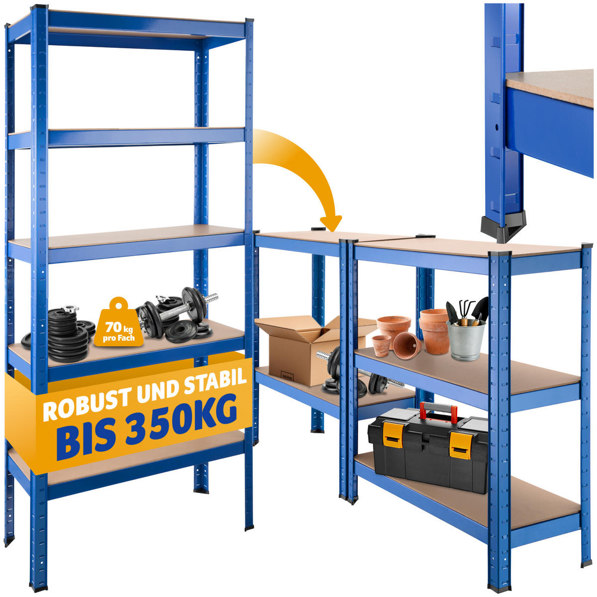 SCHWERLASTREGAL ,75,5 x 30,5 x 172 cm,blau - Blau, Metall (30.5/172/75.5cm) - tectake