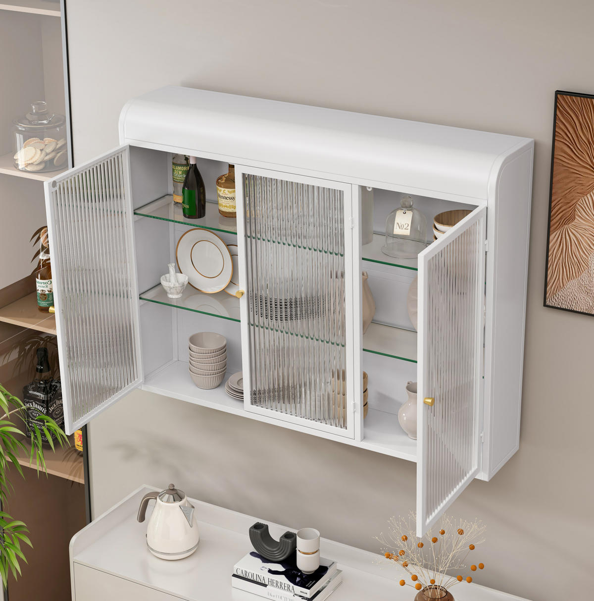 KÜCHENOBERSCHRANK mit Glasfront in Weiß, 3 Türen – wandmontiert - Weiß, Glas (90/70/19.5cm) - BEAOK
