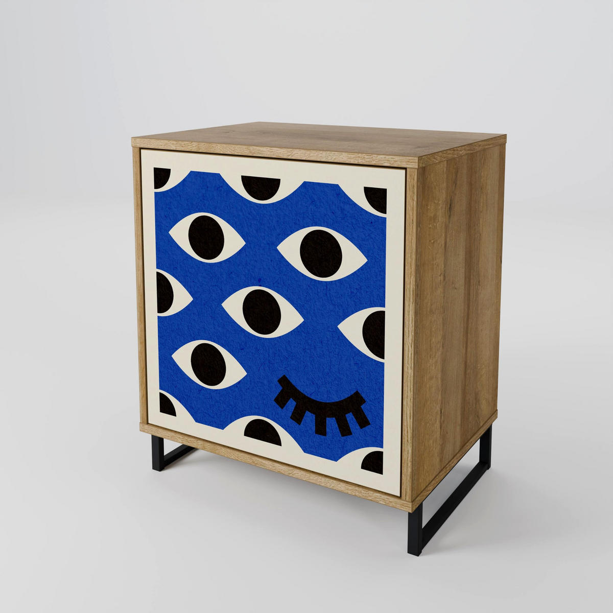 SIDEBOARD GEOMETRIC EYES, Eichefarben, 57,5x42x72,5 cm, Schwarze Metallfüße - Eichefarben/Multicolor, Holzwerkstoff/Metall (57.5/72.5/42cm) - SpaceRebels