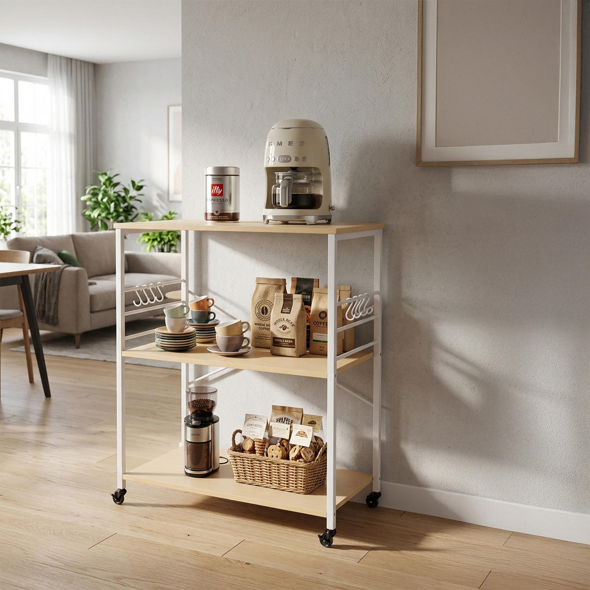 VOZIČEK za postrežbo - večbarvno, kovina/leseni material (80/89/40cm) - Relaxdays