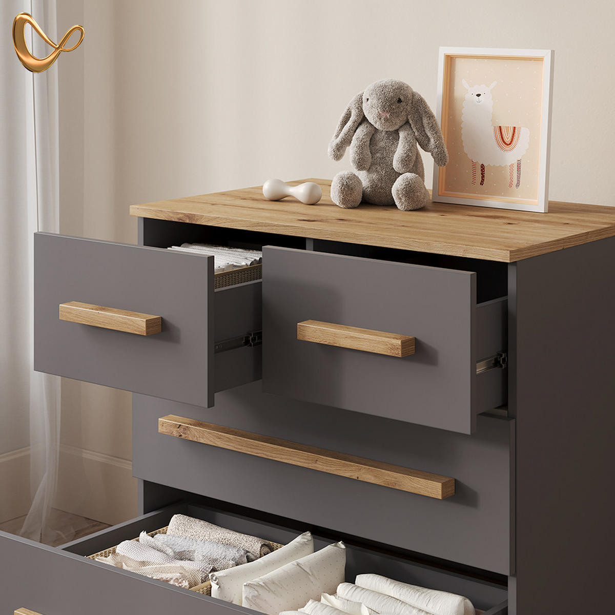 KOMMODE Mailo Grau/Artisan 80 x 88 cm mit 4 Schubladen - Eiche Artisan/Grau, Holzwerkstoff (80/88/53.4cm) - Livinity®