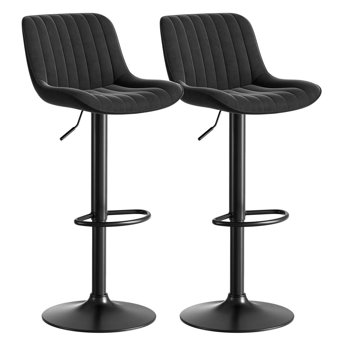 BARHOCKER 2er-Set Schwarz mit Samt, 360° drehbar und höhenverstellbar - Schwarz, Metall (47/86/46cm) - PANGIVO