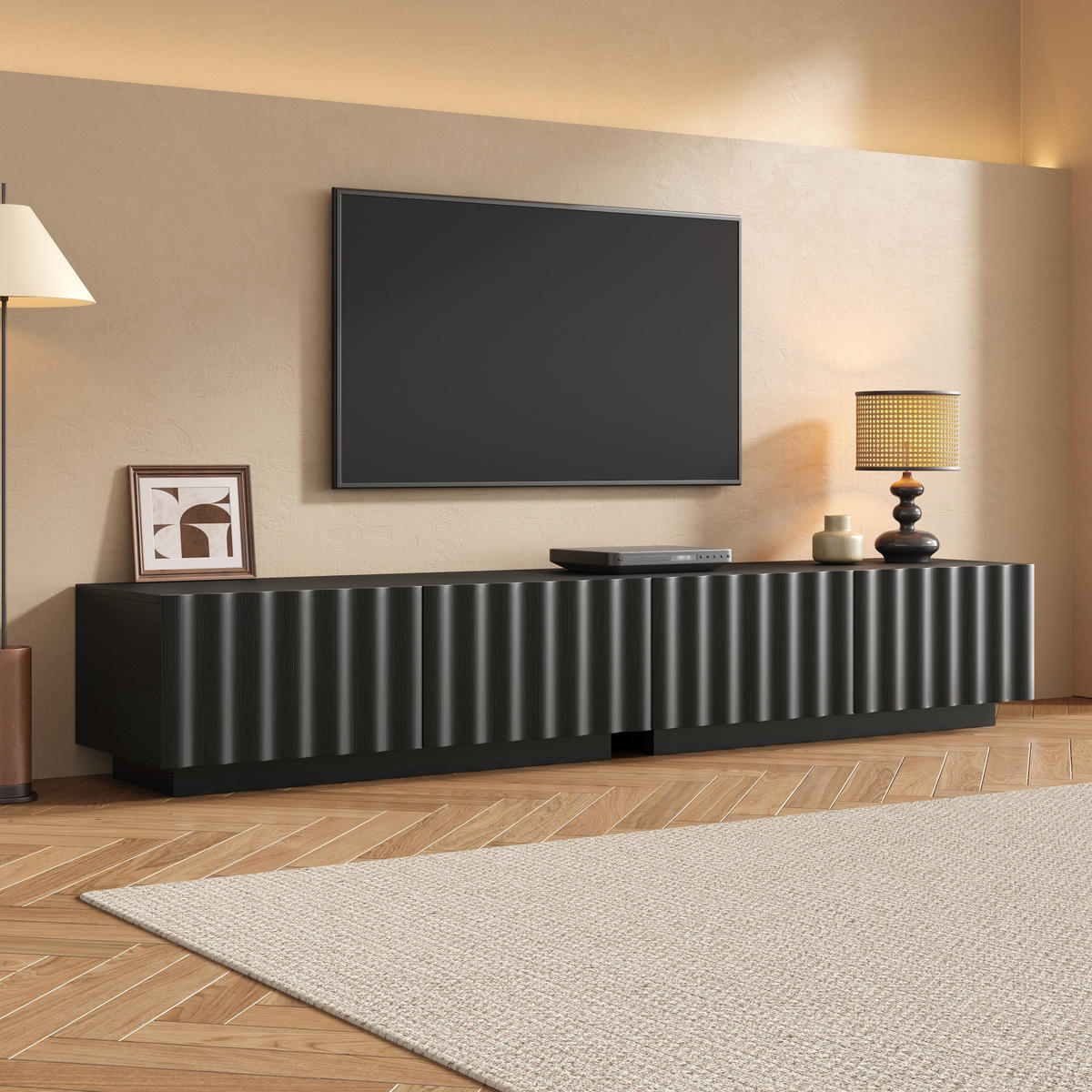 TV-SCHRANK Wellenfront Push-to-Open Stauraum modern - Schwarz, Holzwerkstoff (40/35/200cm) - FLIEKS