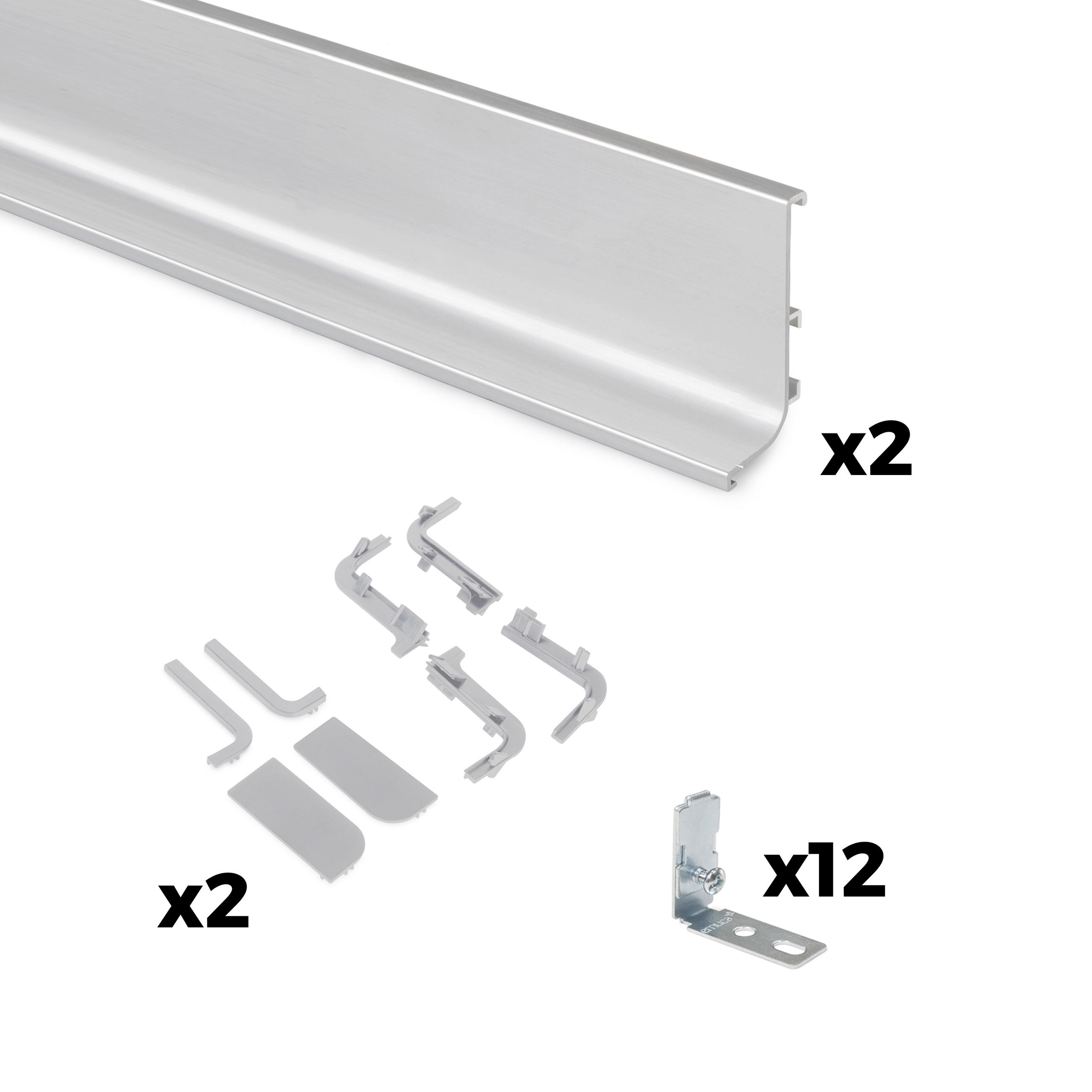 AUFLOTPROFILE Gola für Küchenmöbel, Länge 2,35m, mit Zubehör, Aluminium, matt eloxiert 2er-set - Grau, Metall (2.43/235cm) - EMUCA