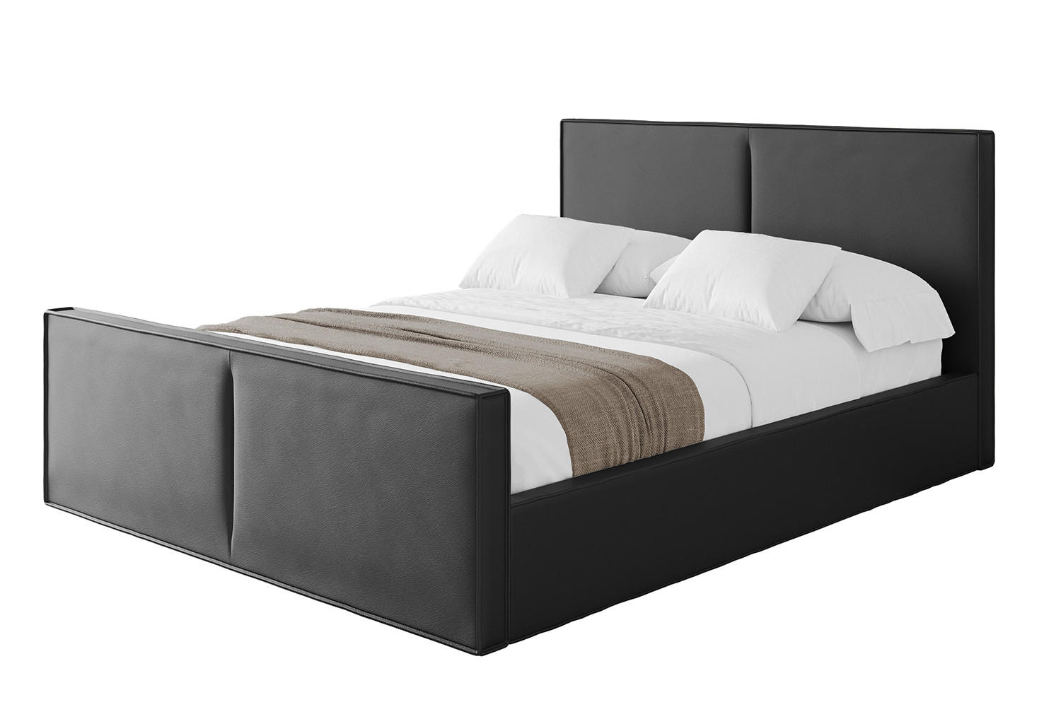 POLSTERBETT mit Bettkasten, Fußteil und Lattenrost, Boxbett mit Matratze H3/H4 - EMMI-Z 160x200 Schwarz Kunstleder - Schwarz Hochglanz, Holzwerkstoff/Textil (160/200cm) - ALTDECOR