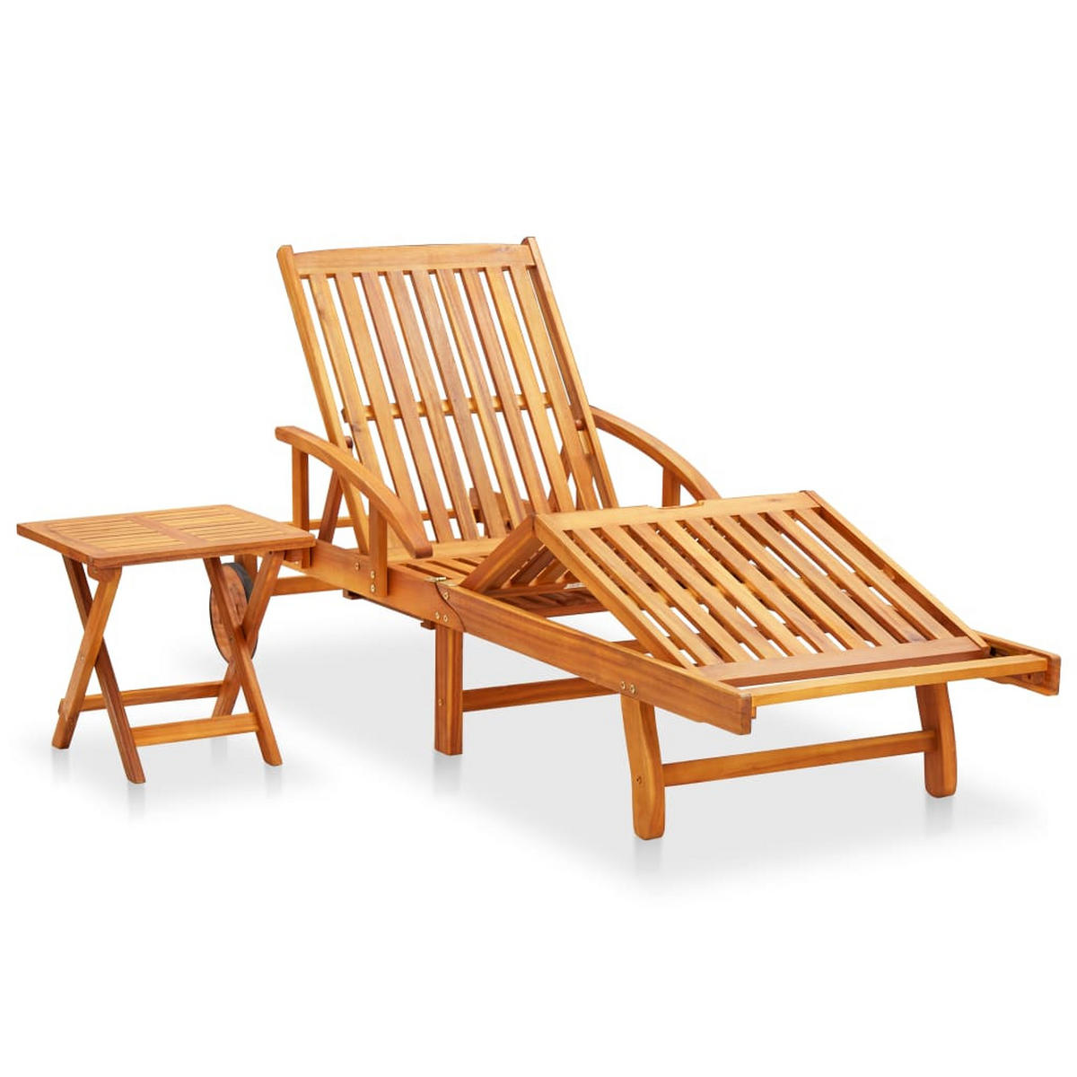 SONNENLIEGE mit Tisch und Auflage Akazie Massivholz - Beige, Holz (67/85/200cm) - furnicato