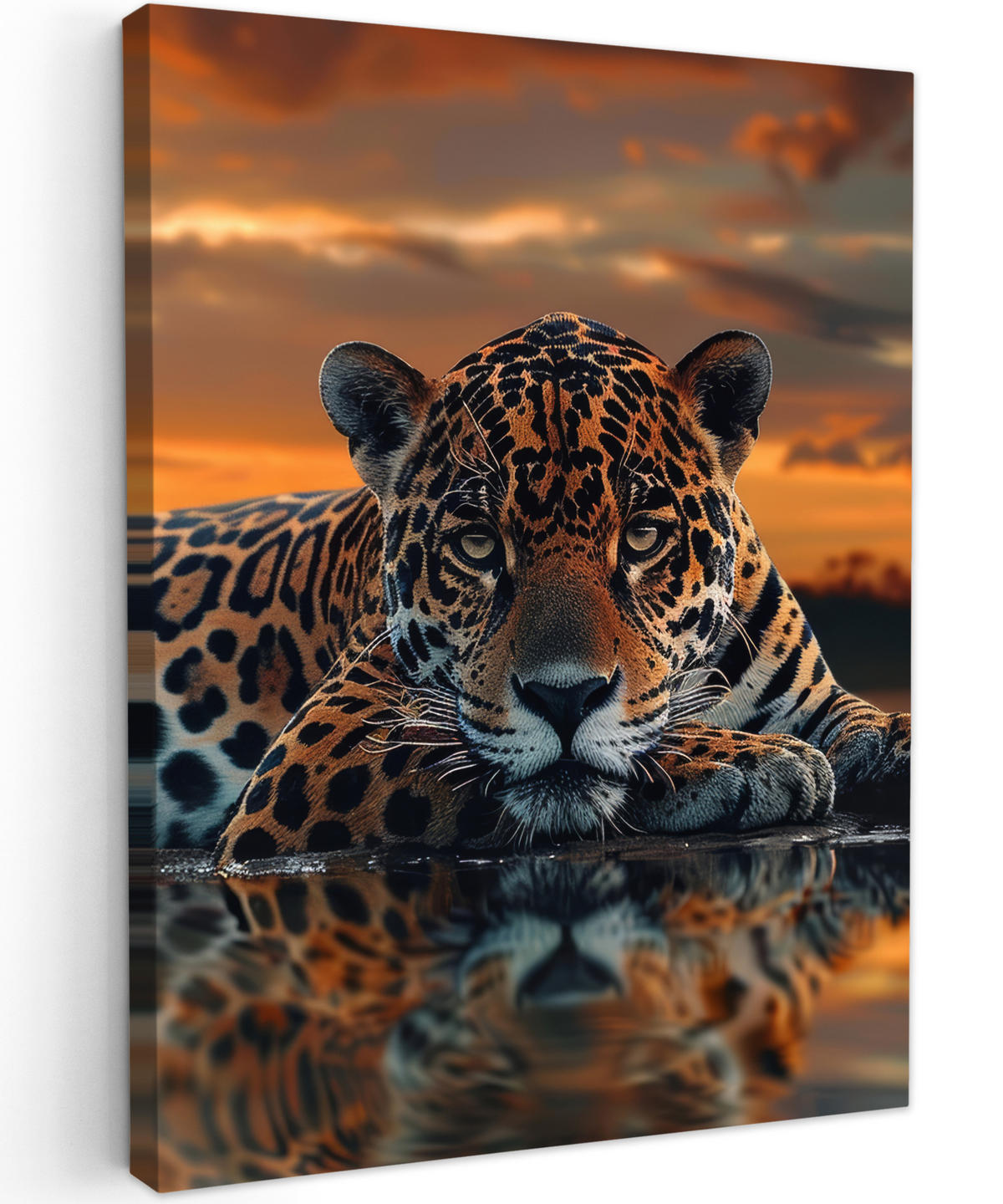 LEINWANDBILD Natur - Leopard - Tier - Sonnenuntergang - Modern 30x40 cm - Orange, Textil (30/40cm) - MuchoWow