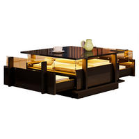 COUCHTISCH 70/70/35 cm mit 2 Schubladen, LED-Beleuchtung und Acrylabtrennung aus Spanplatte, Schwarz - Schwarz, Holzwerkstoff (70/70/35cm) - Redom