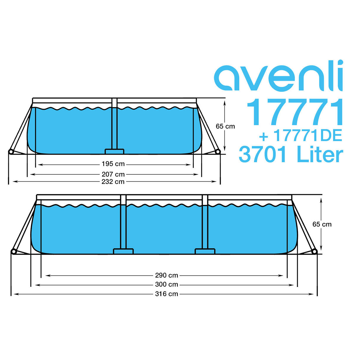 AUFSTELLPOOL Framepool 300 x 207 x 65 cm grau ohne Filterpumpe - Grau, Kunststoff (207/65/300cm) - Avenli