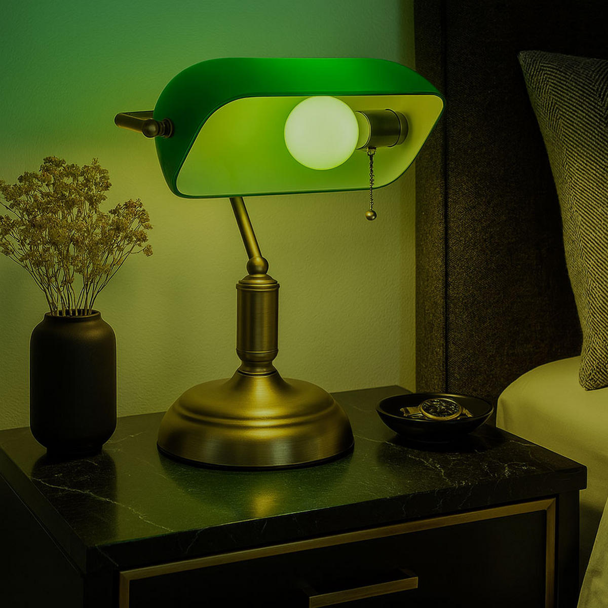 TISCHLEUCHTE Antique Messing Grün - Messingfarben, Glas (26.5/18/36cm) - Globo Lighting