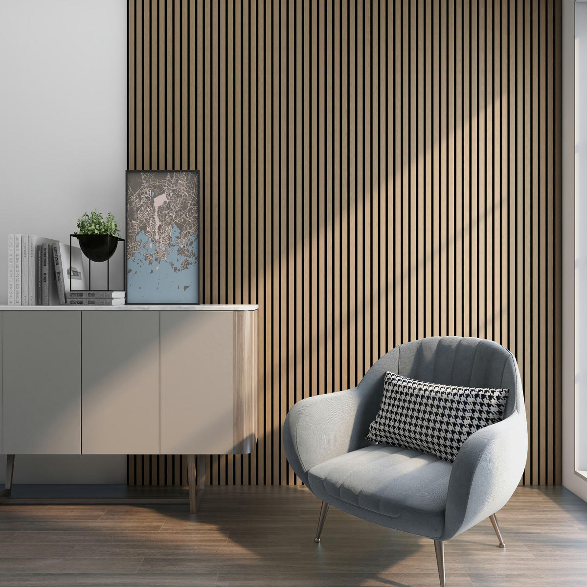 AKUSTICKÝ SET STĚNOVÝCH PANELŮ Vang 8 ks. - barva vlašského ořechu, kompozitní dřevo/plast (60/120/2.1cm) - NEU.HOLZ