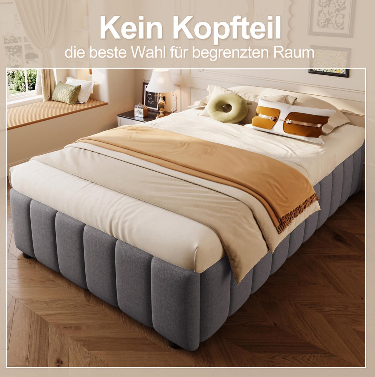 POLSTERBETT 90/200 cm aus Leinen mit ausziehbarem Rollbett und LED-Beleuchtung Beige - Beige, Textil (90/200cm) - Modenvie
