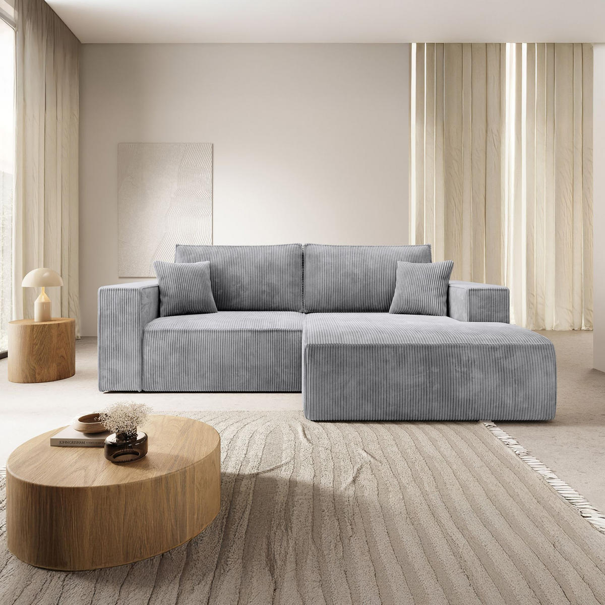 ECKSOFA Farese Mini mit Cordbezug Hellgrau, rechts - Hellgrau/Schwarz, Textil (167/240cm) - Selsey