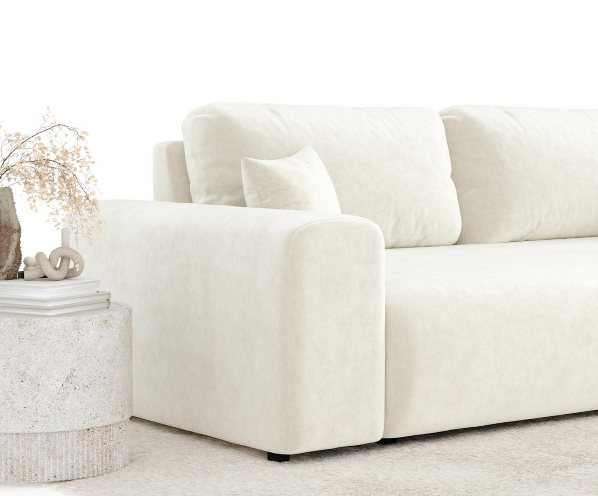 3-SITZER-SOFA Zanzibar Creme Samtstoff - Creme/Schwarz, Holz/Holzwerkstoff (213/79/108cm) - Maison de Reve
