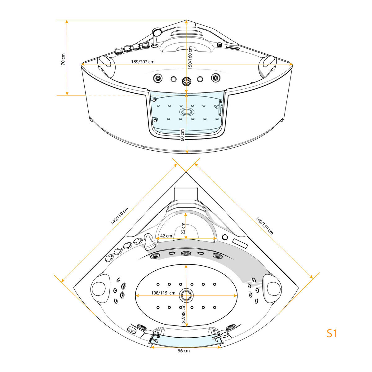 WHIRLPOOL Badewanne Wanne W60H-TH-SC 140x140cm mit Tür - Weiß, Glas/Kunststoff (140/70/140cm) - AcquaVapore by Sandra Jentho