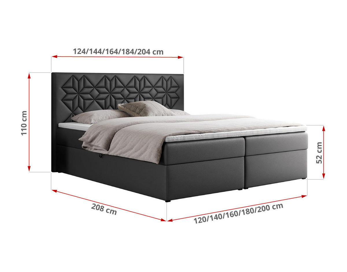 BOXBETT LEILA 180/200 Dunkelgrau Kunstleder - H3 - Dunkelgrau, Holz/Textil (180/200cm) - MKS